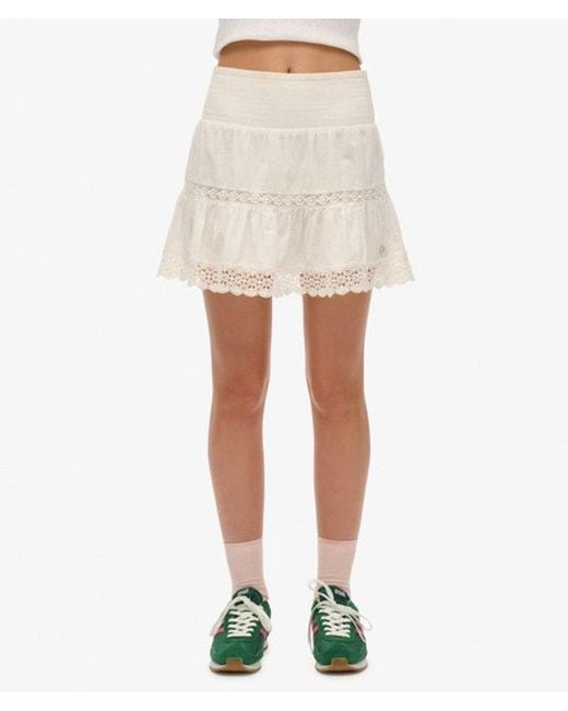 Superdry Natural & Co Ladies Loose Fit Textured Ibiza Lace Mix Mini Skirt