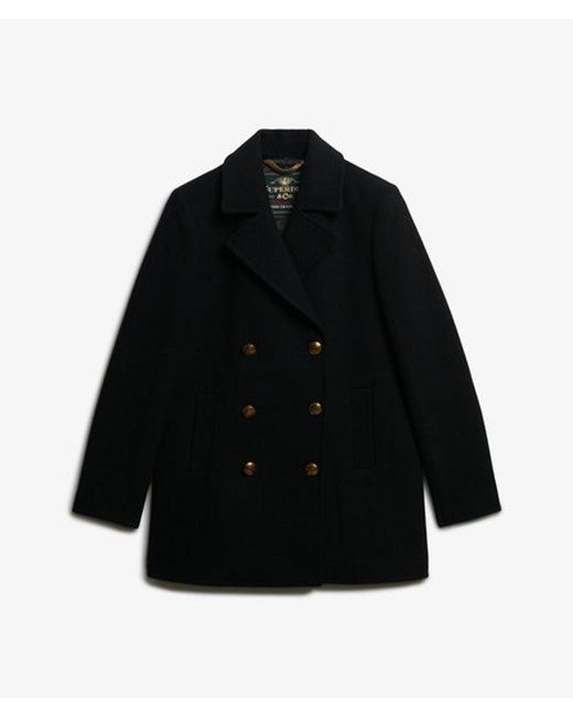 Superdry Black Double Breasted Pea Coat