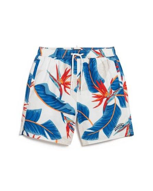Superdry Blue Recycled Hawaiian Print 17-inch Swim Shorts for men
