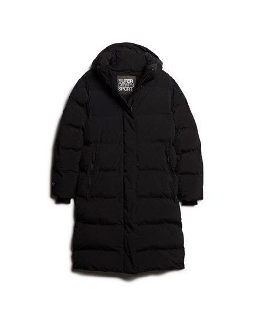 Superdry Black Hooded Longline Puffer Coat