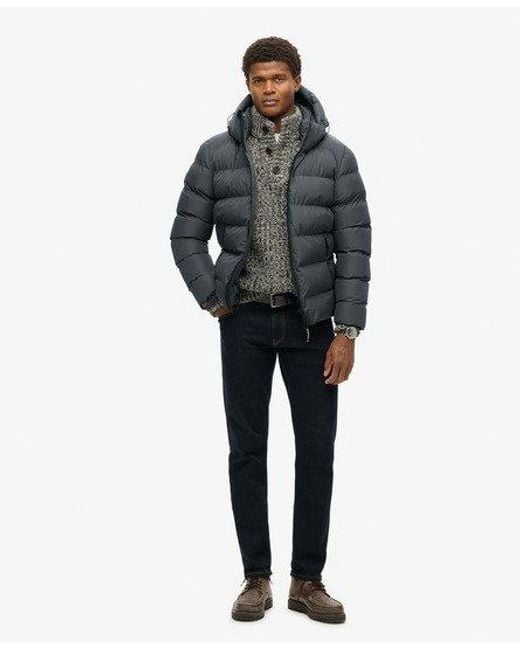 Superdry Gray Hooded Sports Puffer Jacket for men