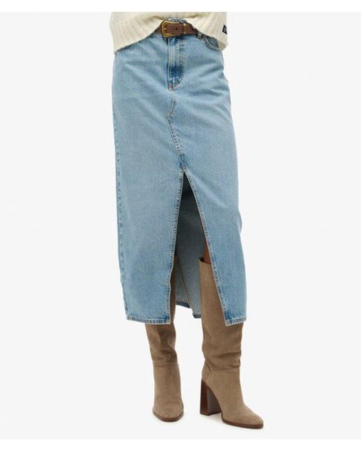 Superdry Blue Denim Split Maxi Skirt