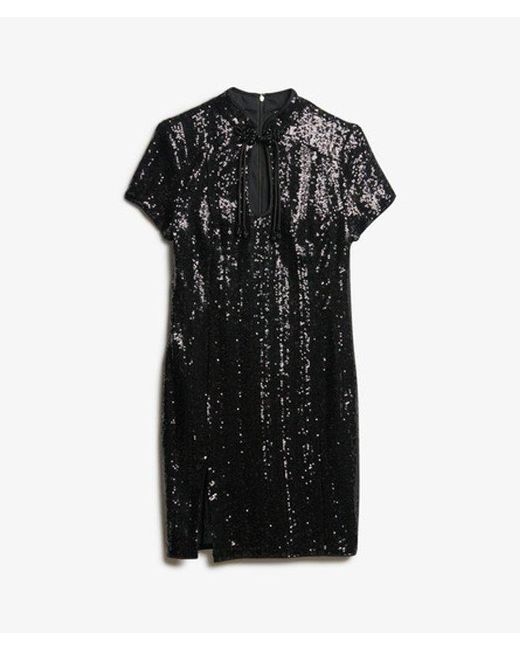 Superdry Black & Co Mandarin Sequin Mini Dress