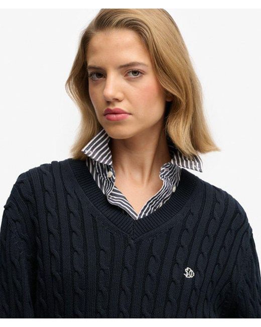 Superdry Blue & Co Oversized V Neck Cable Jumper