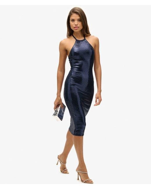 Superdry Blue & Co Sequin Halter Neck Midi Dress