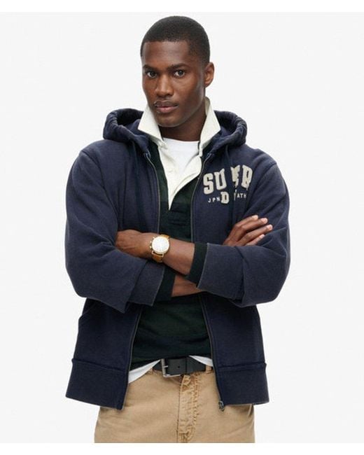 Superdry Vintage Athletic Zip Hoodie in het Blue voor heren