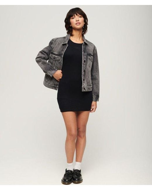Superdry Black Embroidered Rib Racer Dress
