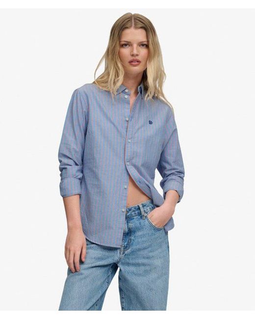 Superdry Oxford Overhemd Met Lange Mouwen Slanke Pasvorm in het Blue