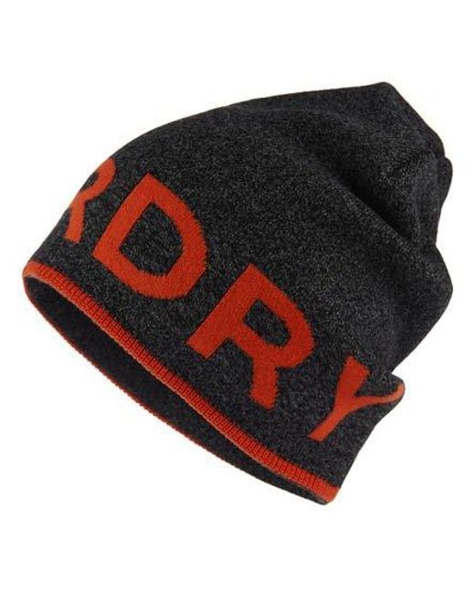 Superdry Red Reverse Logo Beanie Charcoal Twist