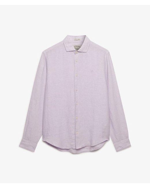 Superdry Purple & Co Riviera Long Sleeve Linen Shirt for men