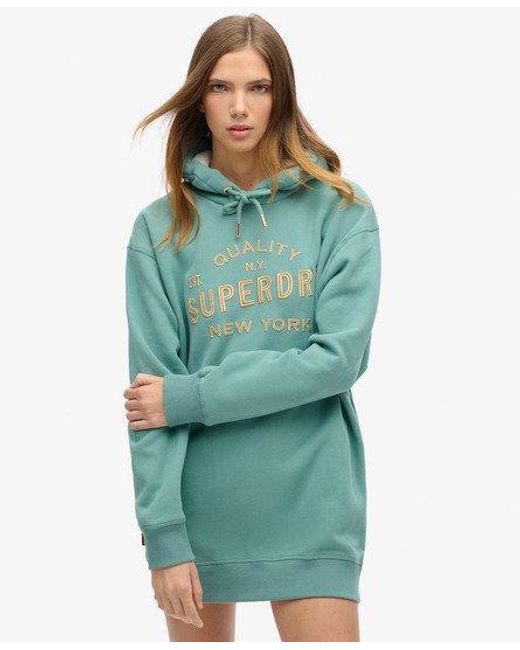 Superdry Blue Luxe Metallic Logo Hooded Dress