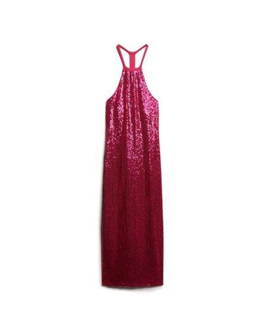 Superdry Midi-jurk Met Lovertjes En Halternek in het Pink