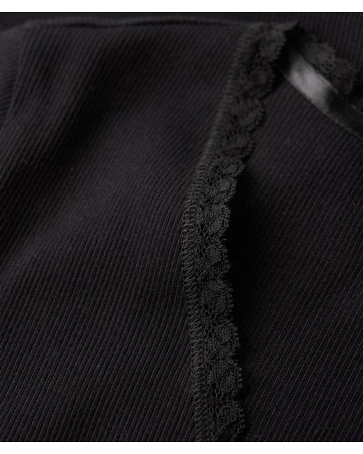 Superdry Black & Co Lace Trim Athletic Essentials V-neck Top