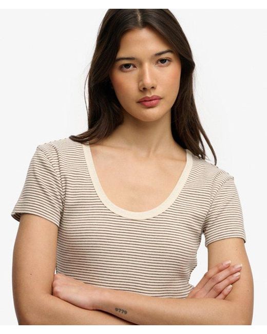 Superdry Gray & Co Athletic Essentials Striped Short Sleeve Top