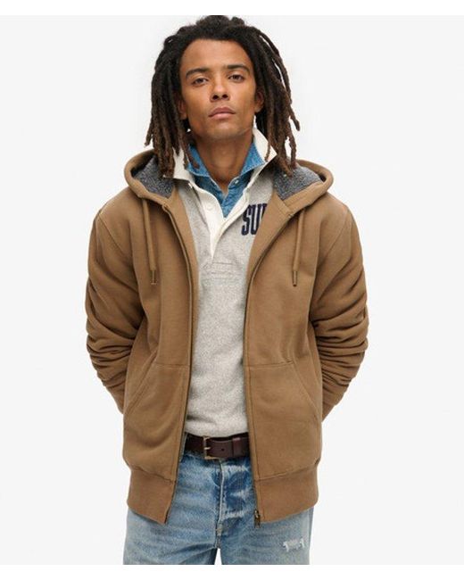 Superdry Brown & Co Borg Lined Zip Hoodie for men