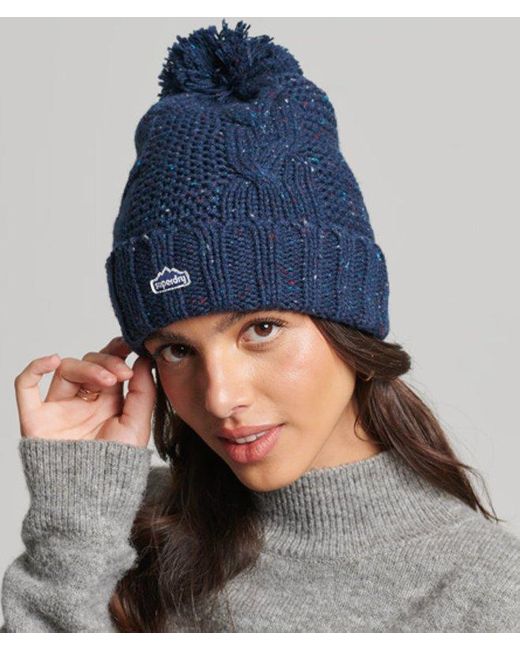 Superdry Blue & Co Cable Knit Bobble Beanie