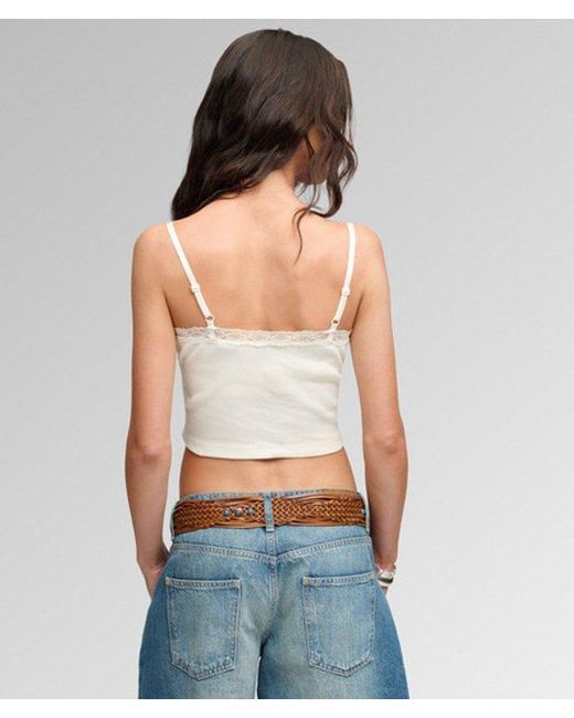 Superdry White & Co Athletic Essentials Lace Trim Cropped Cami Top