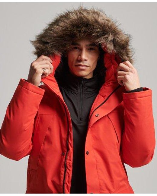 Superdry Red Sport Everest Down Snow Parka Coat for men