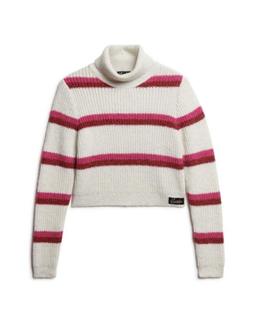 Superdry Red & Co Stripe Cropped Roll Neck Jumper