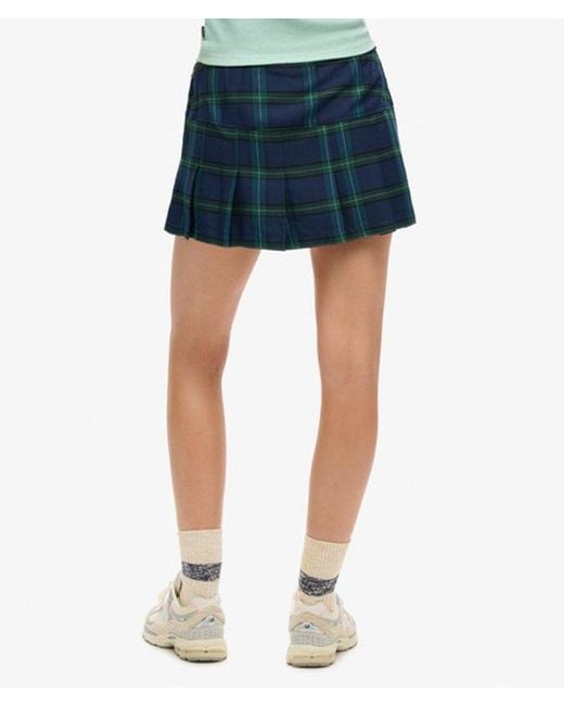 Superdry Blue Check Pleat Mini Skirt