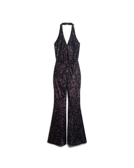 Superdry Blue Sequin Halter Jumpsuit