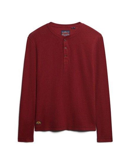 Superdry Red Waffle Long Sleeve Henley Top for men