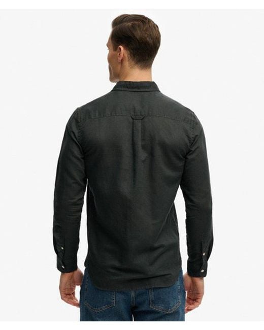 Superdry Black & Co Cotton Linen Long Sleeve Shirt for men