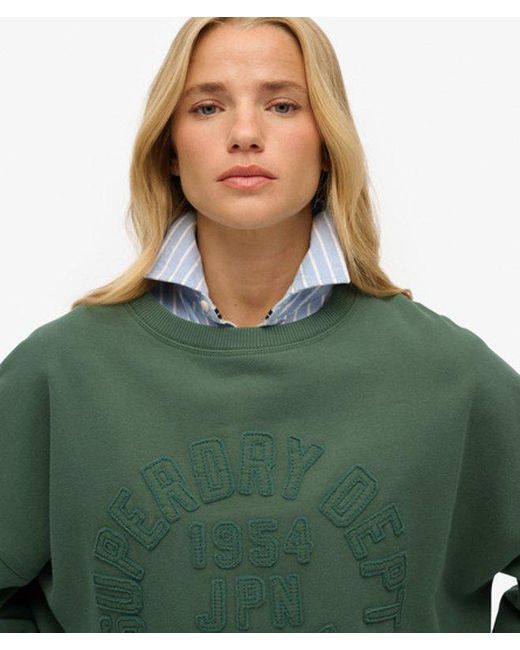 Superdry Green & Co Athletic Essentials Tonal Applique Crew Sweatshirt