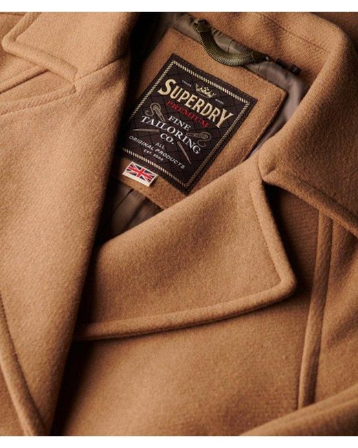 Superdry Brown Relaxed Long Wool Coat