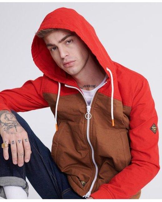 Superdry Red Hooded Worker Jacket Moorside/Tobacco for men