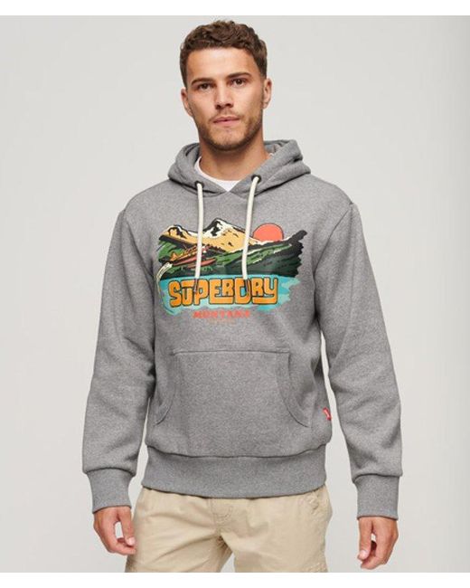 Superdry Gray & Co Travel Postcard Graphic Hoodie for men