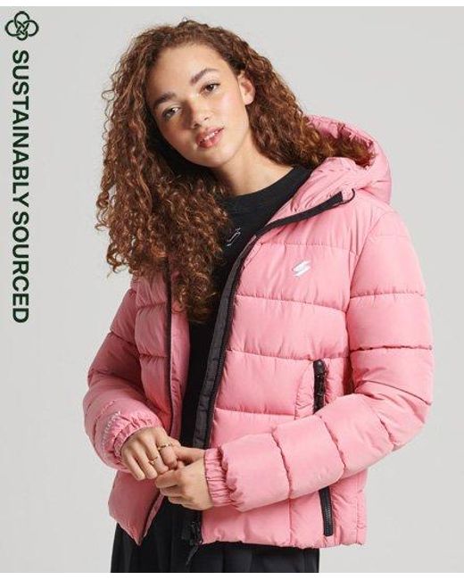 Superdry Hooded Spirit Sports Puffer Jacket in Pink | Lyst