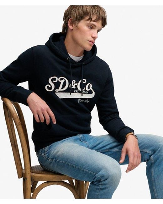 Superdry Blue & Co Washed Embroidered Relaxed Hoodie for men