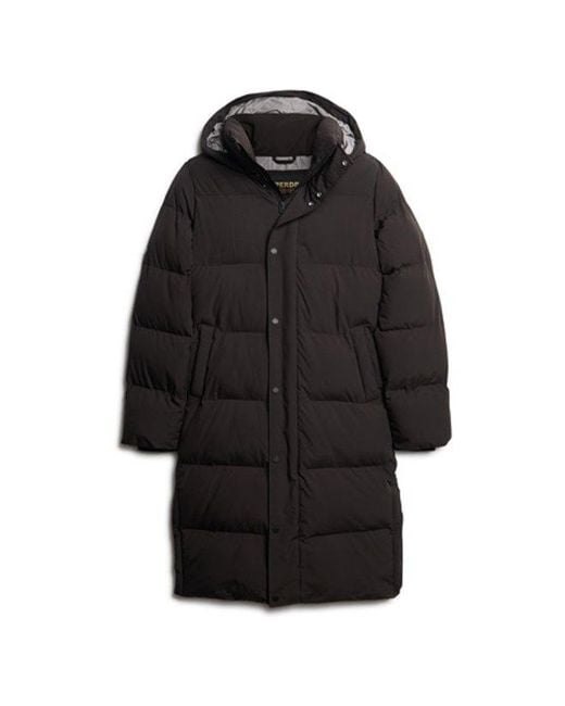 Superdry Black & Co Classic Logo Badge Long Hooded Puffer Coat for men