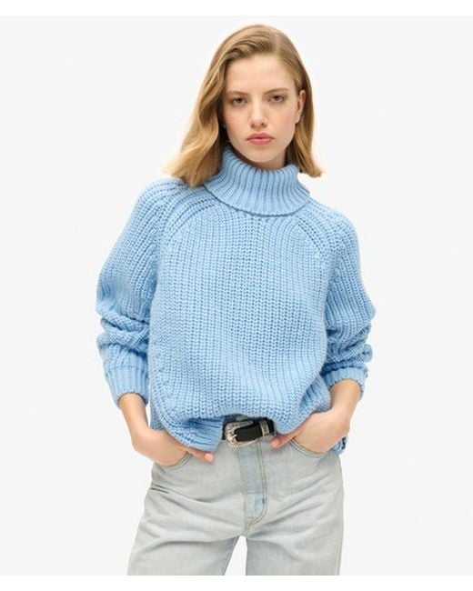 Superdry Blue & Co Knitted Slouchy Stitch Roll Neck Jumper