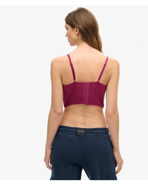 Superdry Red & Co Satin And Mesh Lace Corset Top