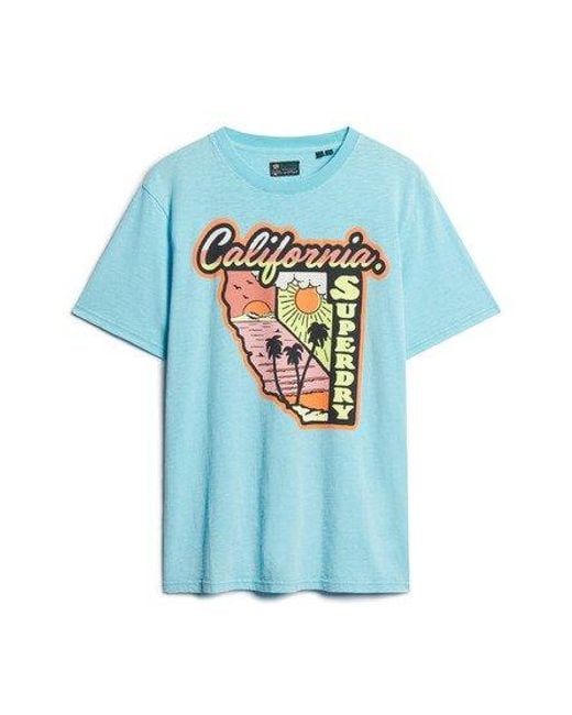 Superdry Blue Neon Travel Graphic Loose T-shirt for men