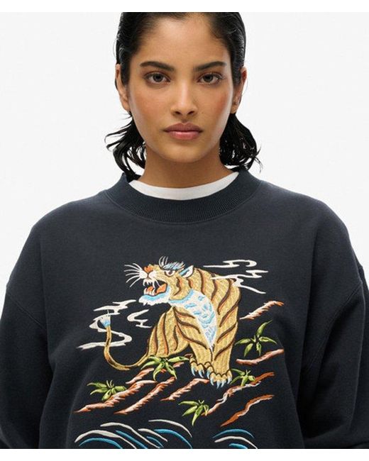 Superdry Black & Co Suika Embroidered Loose Crew Sweatshirt