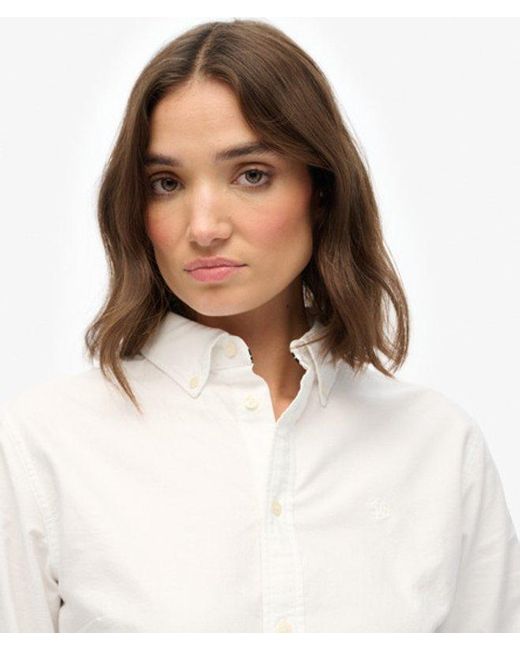 Superdry White Slim Oxford Button Down Long Sleeve Shirt