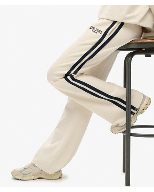 Superdry Athletic joggingbroek Met Wijde Pijpen En Strepen in het Natural