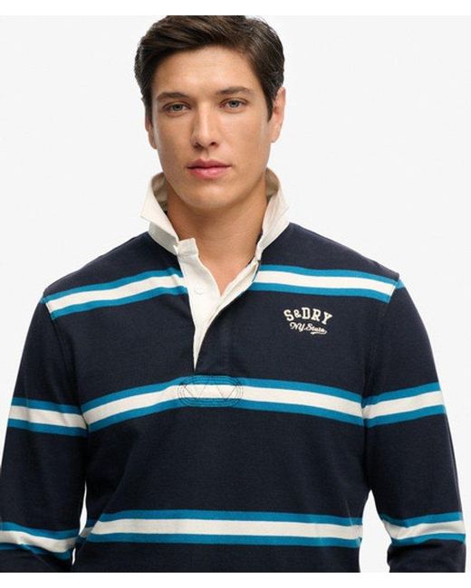 Superdry Blue & Co Vintage Athletic Stripe Rugby Top for men
