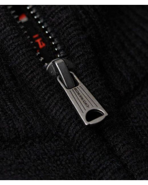 Superdry Black Essential Embroidered Knitted Half Zip Jumper for men