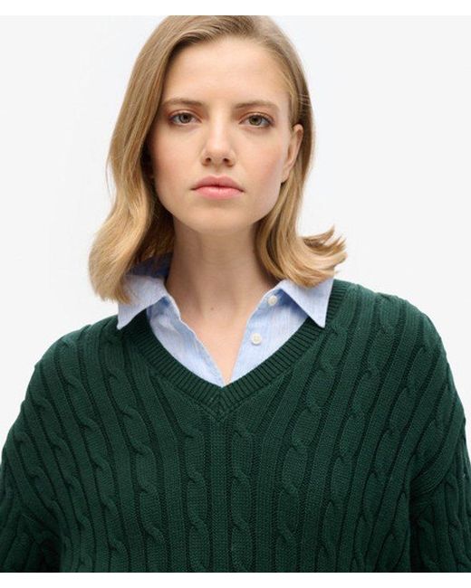 Superdry Green & Co Cable Knit Oversized V Neck Jumper