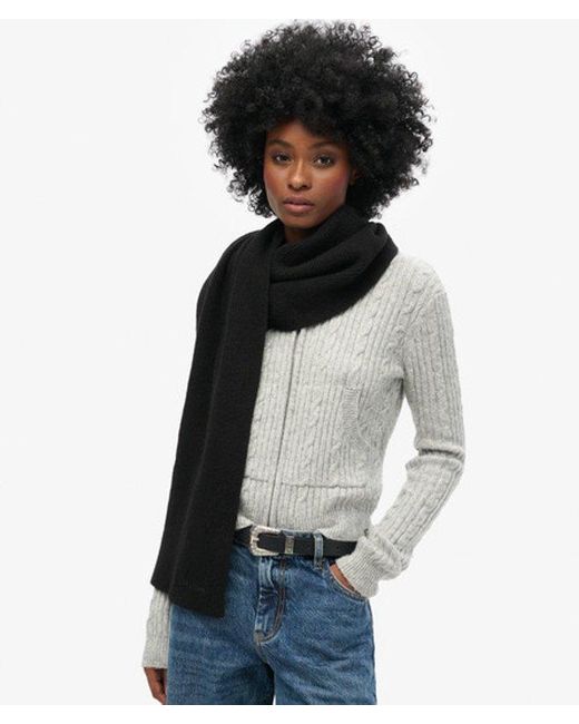 Superdry Black Soft Rib Knit Scarf