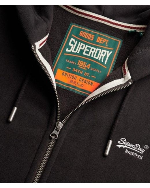 Superdry Black Essential Logo Zip Hoodie Half Brushed for men