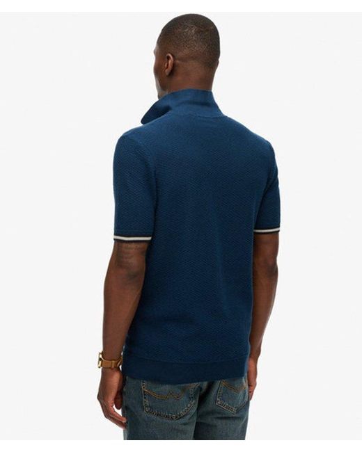 Superdry Blue & Co Knitted Texture Short Sleeve Polo Shirt for men