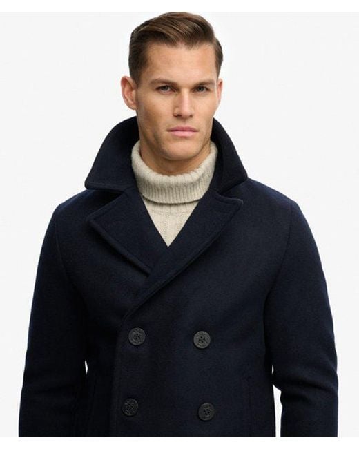 Superdry Blue & Co The Merchant Store - Wool Blend Pea Coat for men