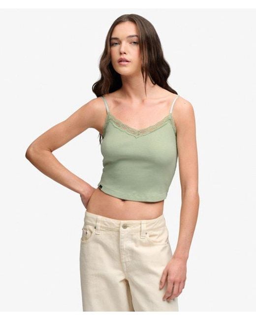 Superdry Green & Co Essential Lace Trim Cropped Cami Top