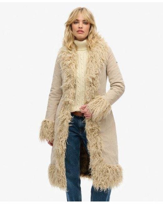 Superdry Natural Faux Fur Lined Longline Afghan Coat