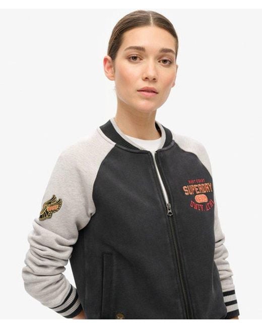 Superdry Blue & Co College Script Graphic Jersey Bomber Jacket